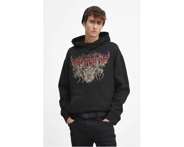 Medicine bluza barbati, culoarea negru, cu gluga, cu imprimeu