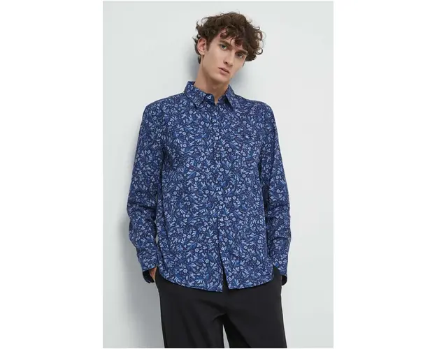 Medicine camasa barbati, culoarea bleumarin, cu guler clasic, regular