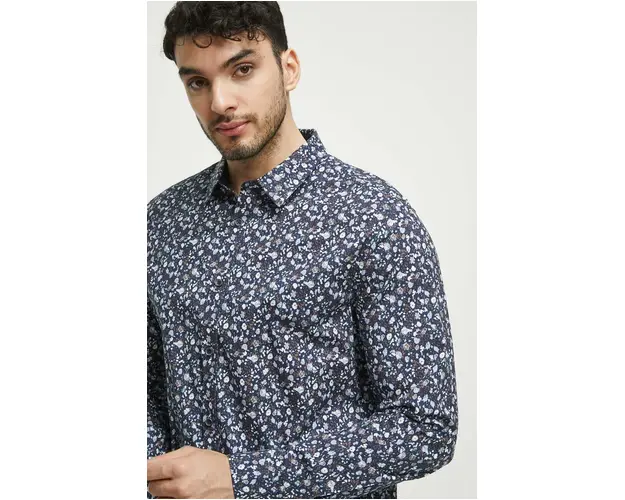 Medicine camasa barbati, culoarea bleumarin, cu guler clasic, regular