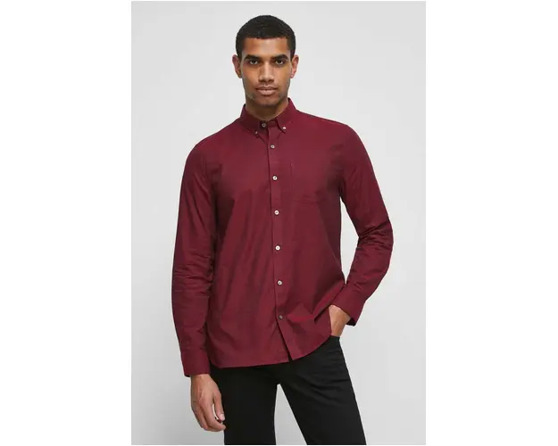 Medicine camasa din bumbac barbati, culoarea bordo, cu guler button-down, regular