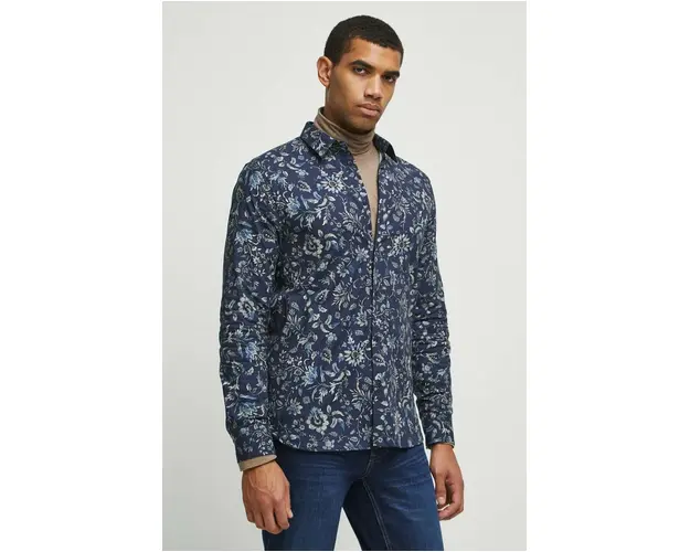 Medicine camasa barbati, culoarea bleumarin, cu guler clasic, slim