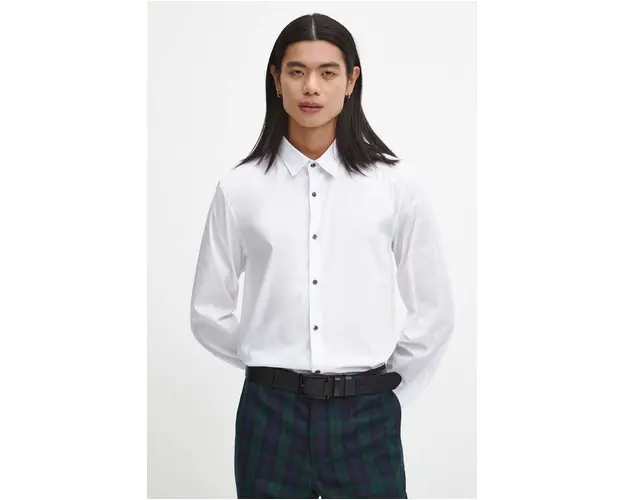 Medicine camasa barbati, culoarea alb, cu guler clasic, slim