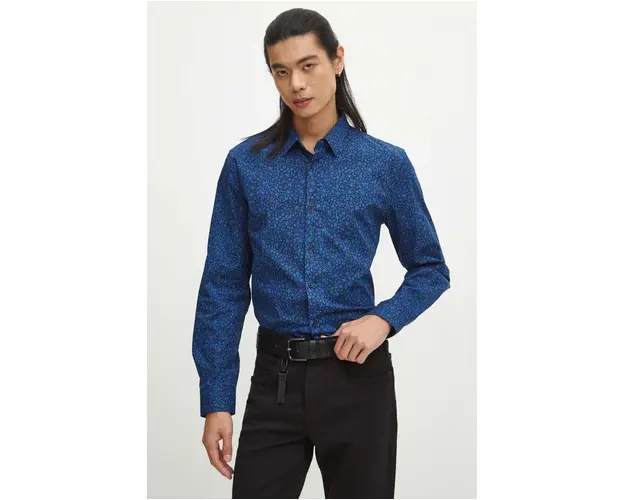 Medicine camasa barbati, culoarea bleumarin, cu guler clasic, regular