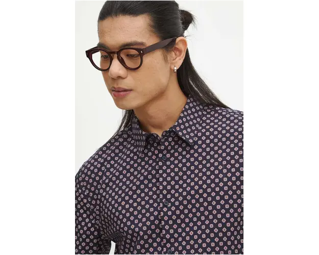 Medicine camasa barbati, culoarea bleumarin, cu guler clasic, slim