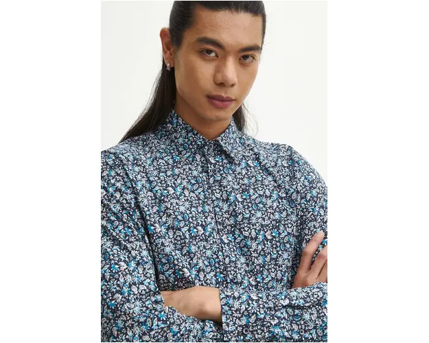 Medicine camasa barbati, culoarea bleumarin, cu guler clasic, slim