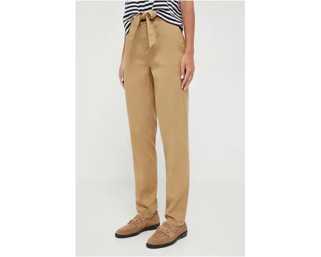 Medicine pantaloni femei, culoarea bej, fason chinos, medium waist