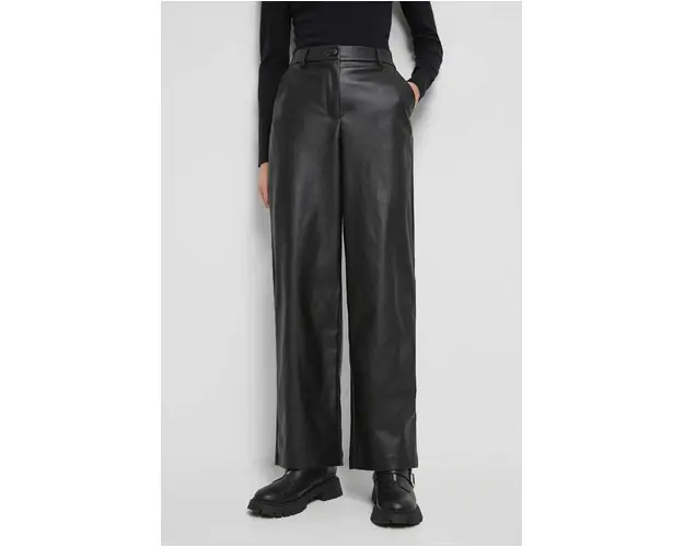 Medicine pantaloni femei, culoarea negru, lat, high waist