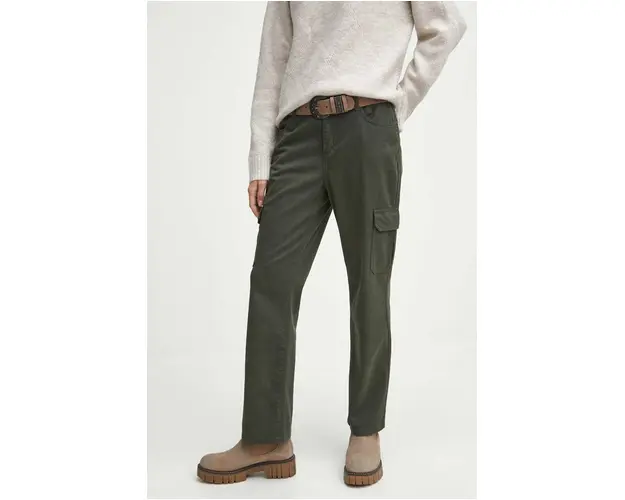 Medicine pantaloni femei, culoarea verde, drept, medium waist