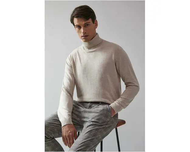 Medicine pulover barbati, culoarea bej, light, cu guler