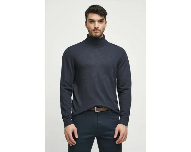 Medicine pulover barbati, culoarea bleumarin, light, cu guler