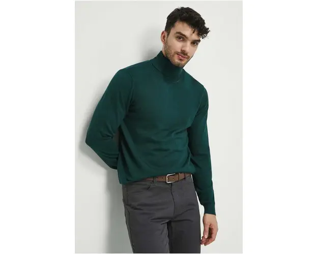 Medicine pulover barbati, culoarea verde, light, cu guler