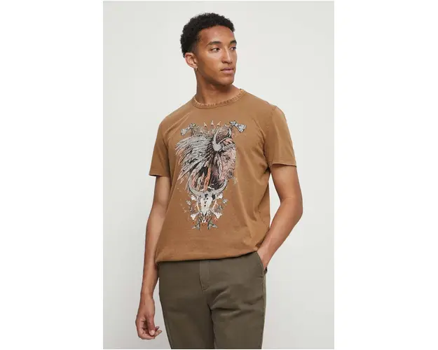 Medicine tricou din bumbac culoarea bej, cu imprimeu