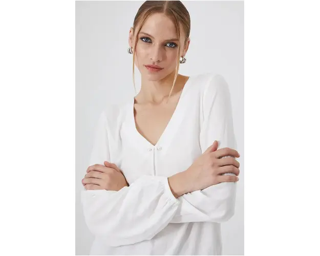 Medicine bluza femei, culoarea alb, neted