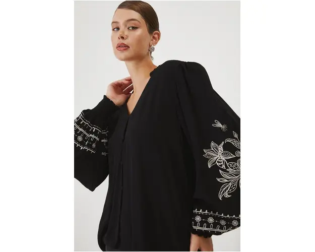 Medicine bluza femei, culoarea negru, in modele florale