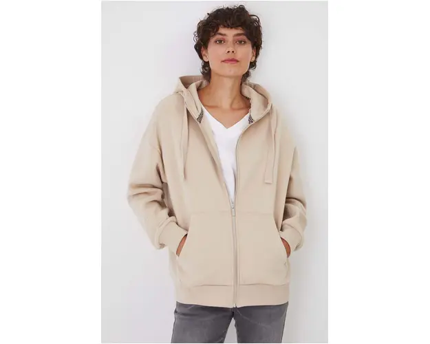 Medicine bluza femei, culoarea bej, cu gluga, neted