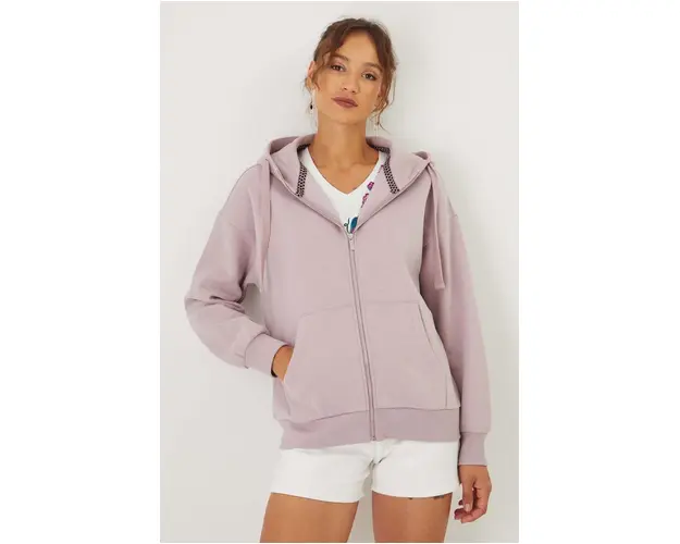 Medicine bluza femei, culoarea violet, cu gluga, neted