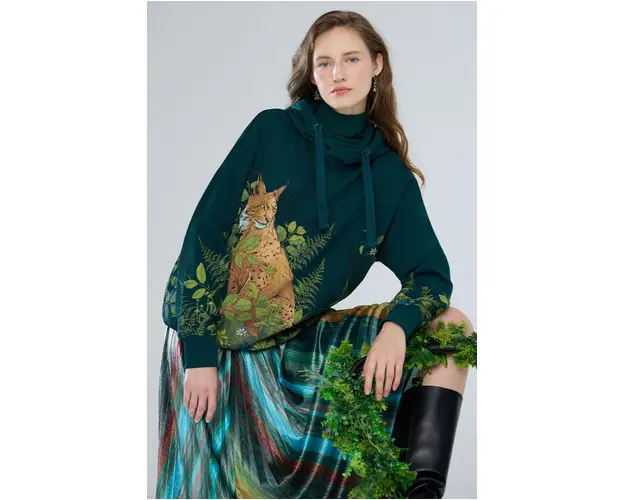 Medicine bluza femei, culoarea turcoaz, cu gluga, cu imprimeu