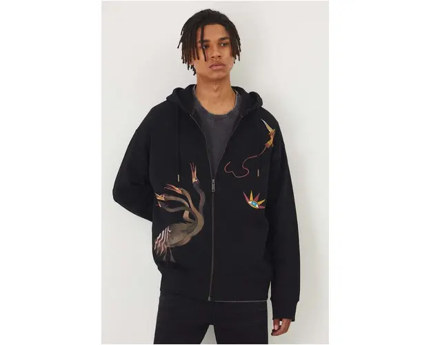 Medicine bluza barbati, culoarea negru, cu gluga, cu imprimeu