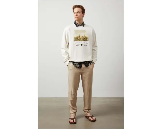 Medicine bluza barbati, culoarea bej, cu imprimeu