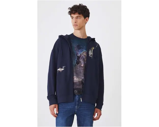 Medicine bluza barbati, culoarea bleumarin, cu gluga, cu imprimeu