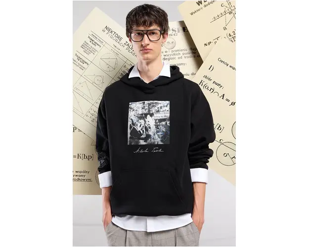 Medicine bluza barbati, culoarea negru, cu gluga, cu imprimeu