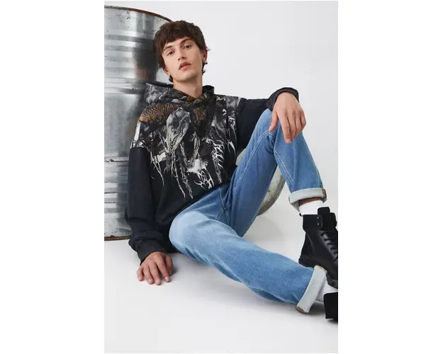 Medicine bluza barbati, culoarea negru, cu gluga, cu imprimeu