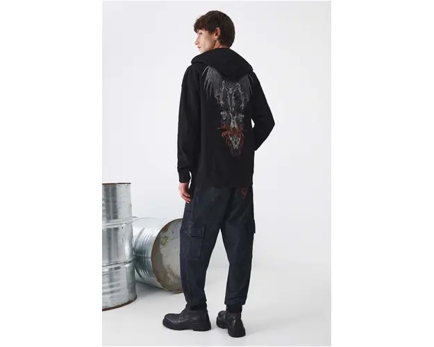 Medicine bluza barbati, culoarea negru, cu gluga, cu imprimeu