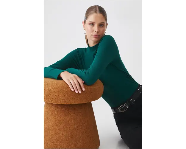 Medicine longsleeve femei, culoarea verde, cu turtleneck