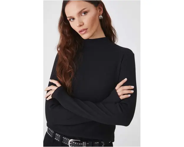 Medicine longsleeve femei, culoarea negru, cu turtleneck
