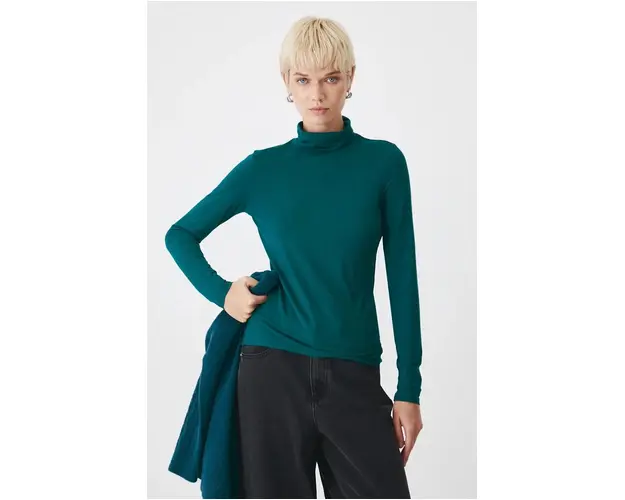Medicine longsleeve femei, culoarea verde, cu guler