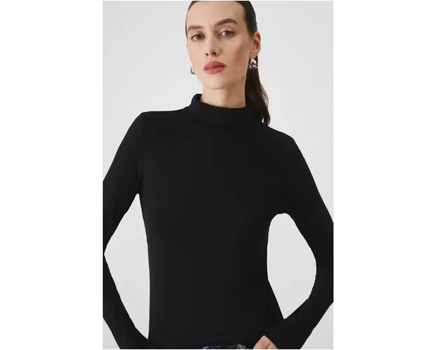 Medicine longsleeve femei, culoarea negru, cu guler