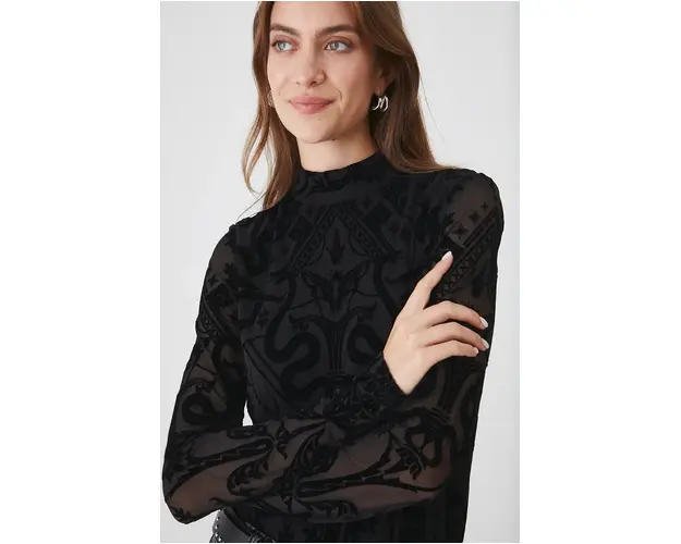 Medicine longsleeve femei, culoarea negru, cu turtleneck