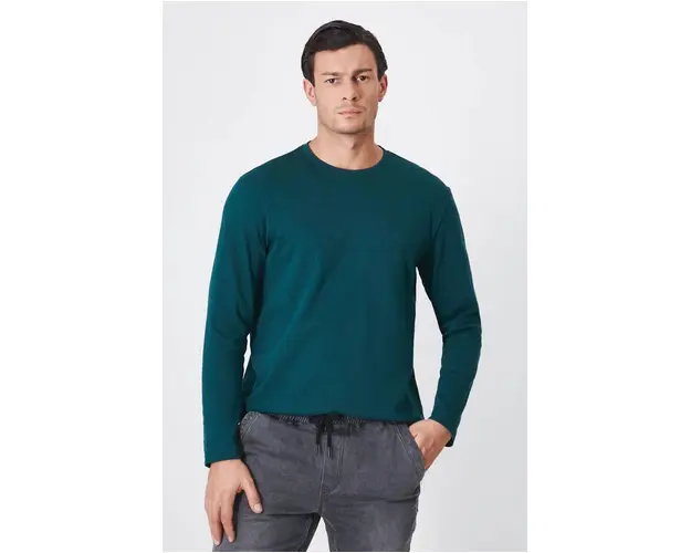 Medicine longsleeve din bumbac culoarea verde, neted