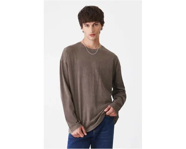 Medicine longsleeve din bumbac barbati, culoarea maro, neted