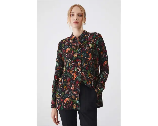 Medicine camasa femei, culoarea negru, cu guler clasic, regular