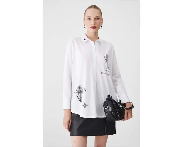 Medicine camasa femei, culoarea alb, cu guler clasic, relaxed