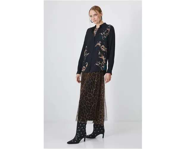 Medicine camasa femei, culoarea negru, cu guler clasic, relaxed