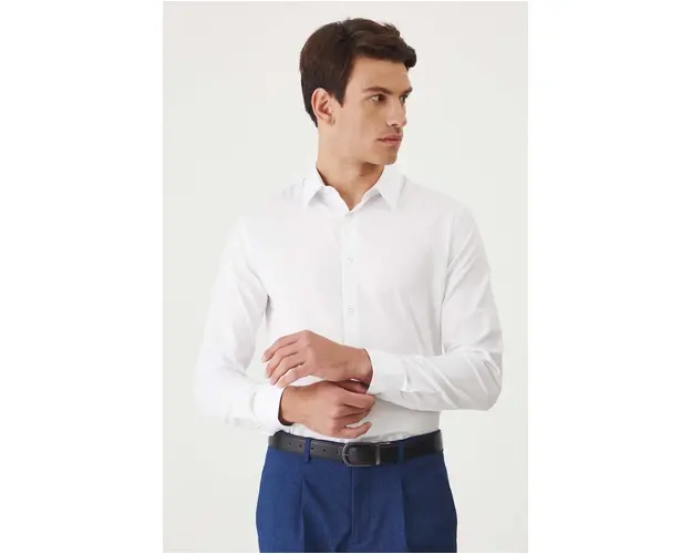 Medicine camasa din bumbac barbati, culoarea alb, cu guler clasic, regular