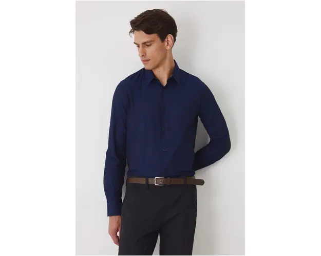 Medicine camasa din bumbac barbati, culoarea bleumarin, cu guler clasic, regular