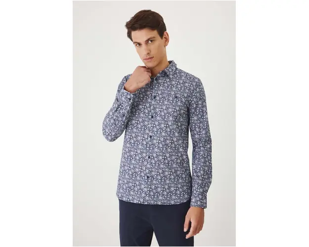 Medicine camasa barbati, culoarea bleumarin, cu guler clasic, slim