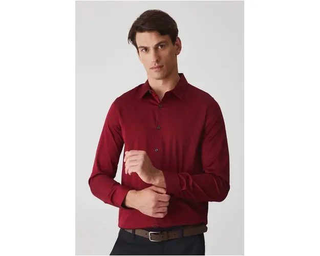 Medicine camasa barbati, culoarea bordo, cu guler clasic, slim