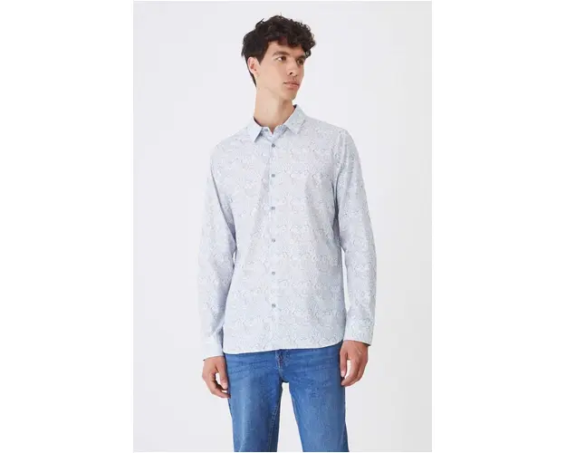 Medicine camasa barbati, culoarea alb, cu guler clasic, slim