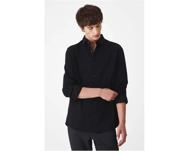 Medicine camasa barbati, culoarea negru, cu guler clasic, slim