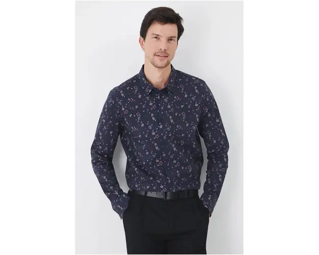 Medicine camasa barbati, culoarea bleumarin, cu guler clasic, regular