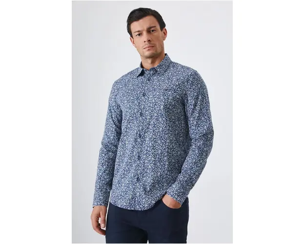 Medicine camasa barbati, culoarea bleumarin, cu guler clasic, regular