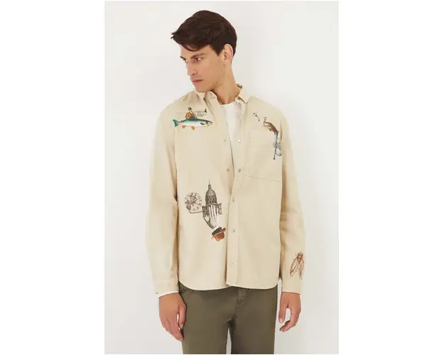Medicine camasa din bumbac barbati, culoarea bej, cu guler clasic, relaxed