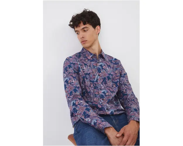 Medicine camasa barbati, culoarea albastru marin, cu guler clasic, slim