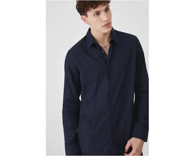 Medicine camasa din bumbac barbati, culoarea bleumarin, cu guler clasic, regular