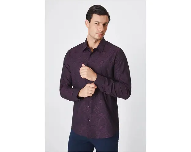 Medicine camasa din bumbac barbati, culoarea violet, cu guler clasic, regular