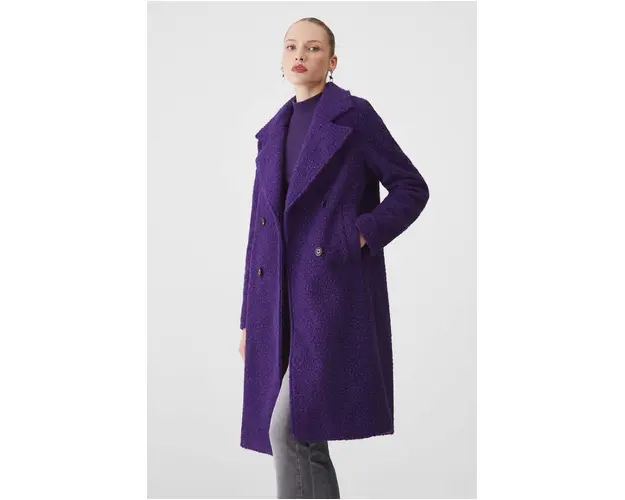 Medicine palton femei, culoarea violet, de tranzitie, cu doua randuri de nasturi